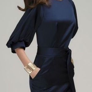 Classy navy midi dress with pockets.